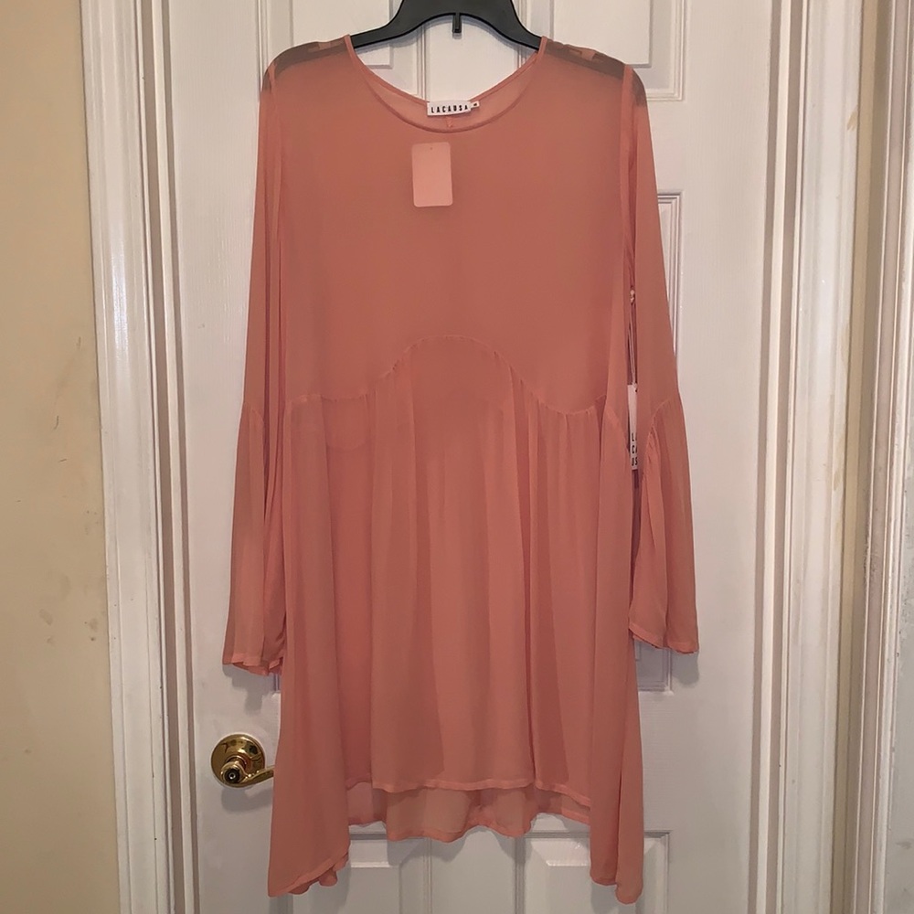 Anthropologie LACAUSA Sheer High Low Flare Sleeves Tunic Dress NWT MSRP $110